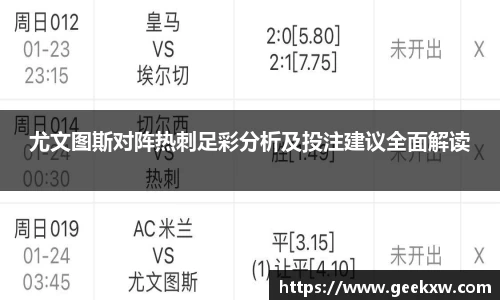 尤文图斯对阵热刺足彩分析及投注建议全面解读